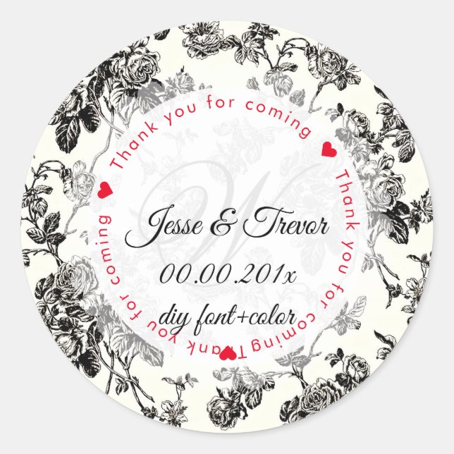 PixDezines vintage toile/black roses Classic Round Sticker (Front)