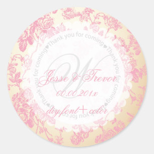 PixDezines vintage toile/pink Classic Round Sticker