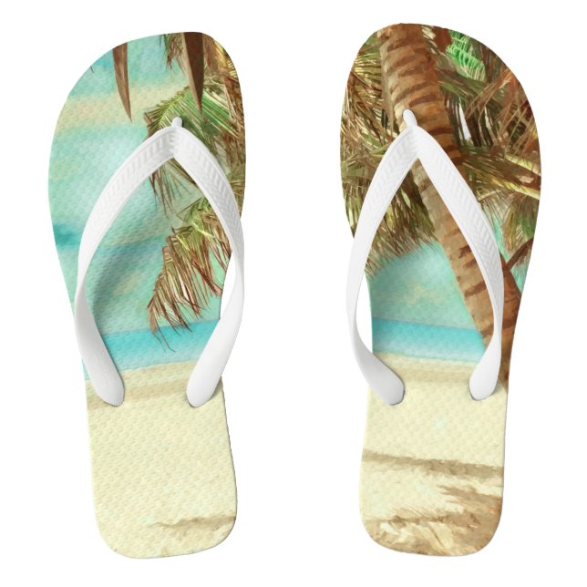 PixDezines vintage tropical paradise/beach Thongs (Footbed)