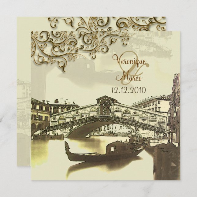 PixDezines Vintage Venezia+Rialto Bridge Invitation (Front/Back)