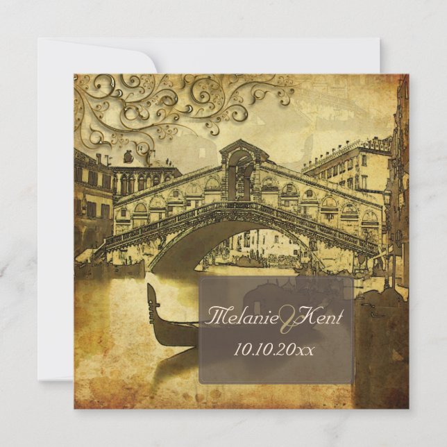 PixDezines Vintage Venezia, Rialto Bridge/Swirls Invitation (Front)