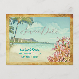 PixDezines vintage waikiki/diamond head/plumeria Postcard
