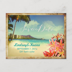 PixDezines vintage waikiki/diamond head/plumeria Postcard