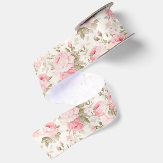 PixDezines Vintage Watercolor Roses Blush Pink Satin Ribbon