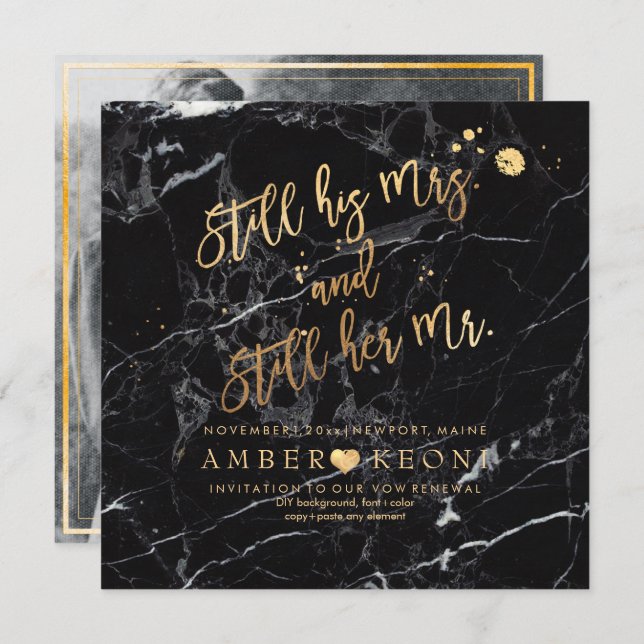 PixDezines Vow Renewal/Faux Gold/Black Marble Invitation (Front/Back)