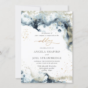 PixDezines Watercolor Abstract Ocean Gold Seafoam  Invitation
