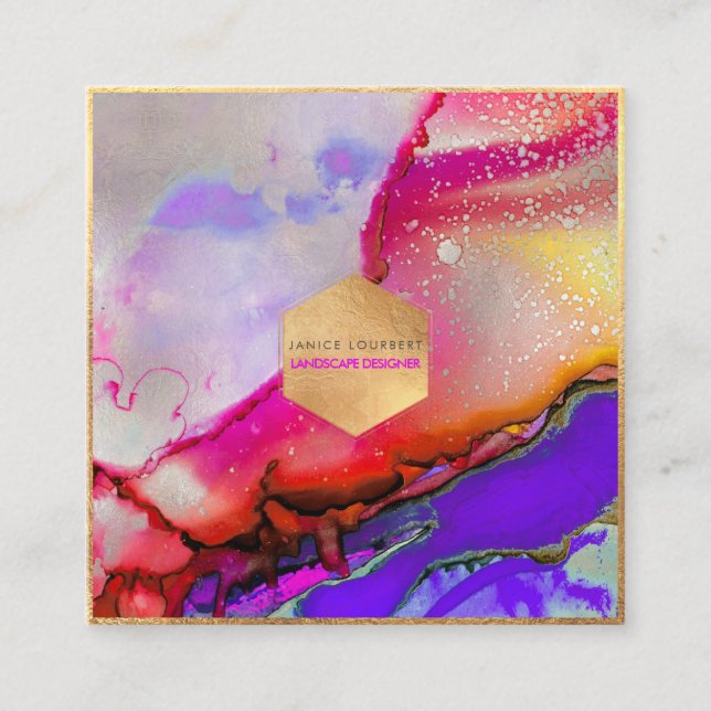 PixDezines WATERCOLOR ABSTRACT Square Business Card (Front)
