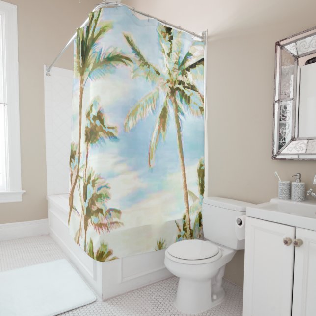 PixDezines Watercolor Affects/Hawaii/Beach Shower Curtain (In Situ)