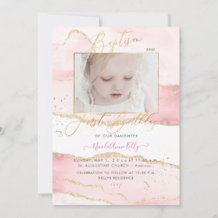 PixDezines Watercolor Agate 1st Birthday Baptism Invitation