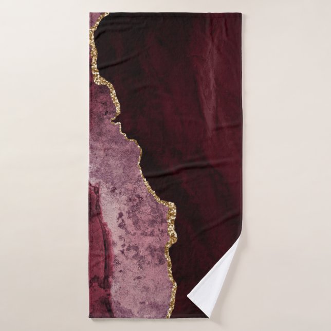 PixDezines Watercolor Agate Burgundy  Gold Veins Bath Towel Set (Bath Towel)