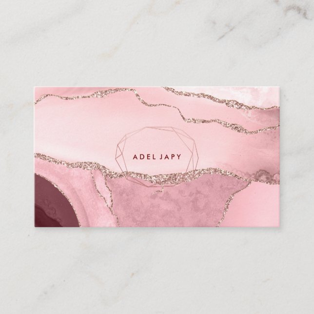 PixDezines Watercolor Agate Faux Rose Gold Business Card (Front)