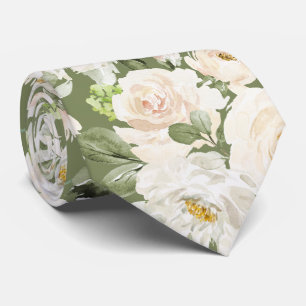 PixDezines Watercolor Alabaster Cream Roses Tie