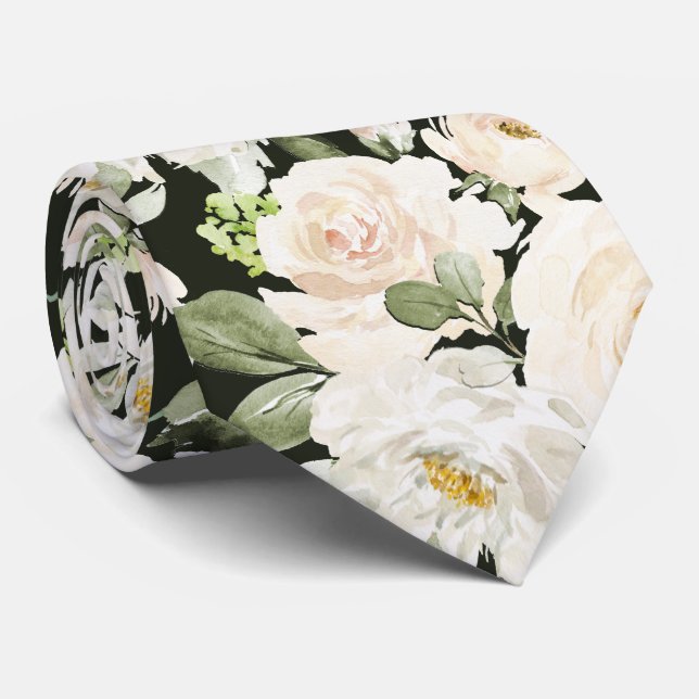 PixDezines Watercolor Alabaster Cream Roses Tie (Rolled)