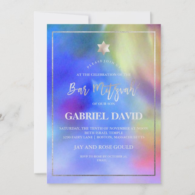 PixDezines Watercolor Bar Mitzvah Invitation (Back)