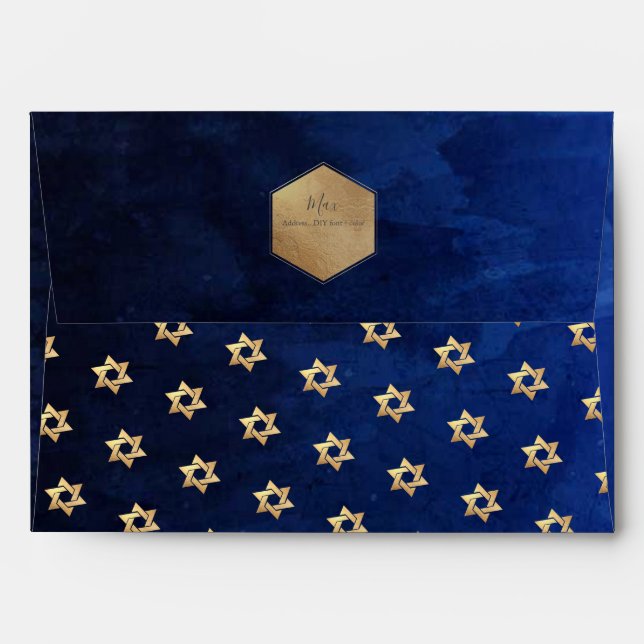 PixDezines Watercolor Blue Bar Mitzvah Envelope (Back (Top Flap))