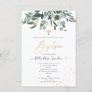 PixDezines Watercolor Blue Gum Greenery Baptism Invitation