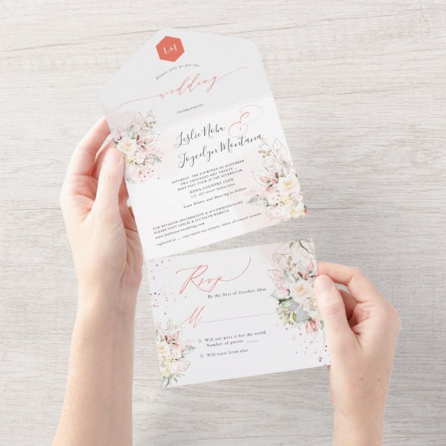 PixDezines Watercolor Blush Cream Roses All In One Invitation (Tearaway)