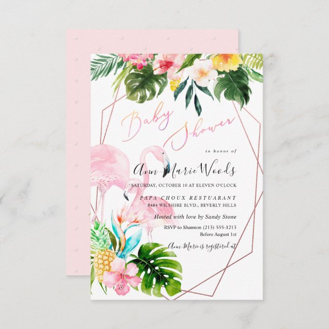 PixDezines Watercolor Blush Flamingos Baby Shower Invitation (Front/Back)
