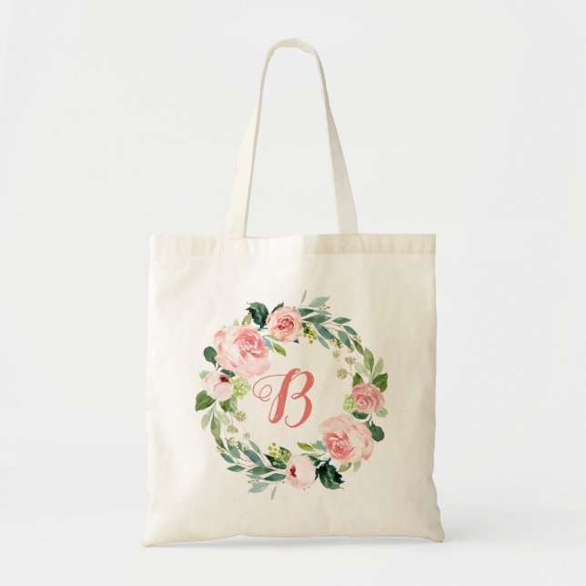 PixDezines Watercolor Blush Flowers Eucalyptus Lvs Tote Bag (Front)