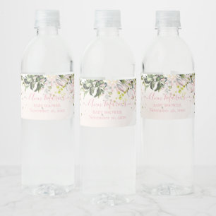 PixDezines Watercolor Blush Gum Eucalyptus Bridal Water Bottle Label