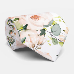 PixDezines Watercolor Blush Peonies Roses Neck Tie