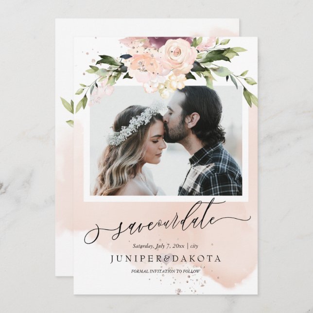 PixDezines Watercolor Blush Pink Dusty Rose Invitation (Front/Back)