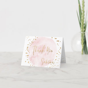 PixDezines Watercolor Blush Pink Gold Bat Mitzvah Thank You Card