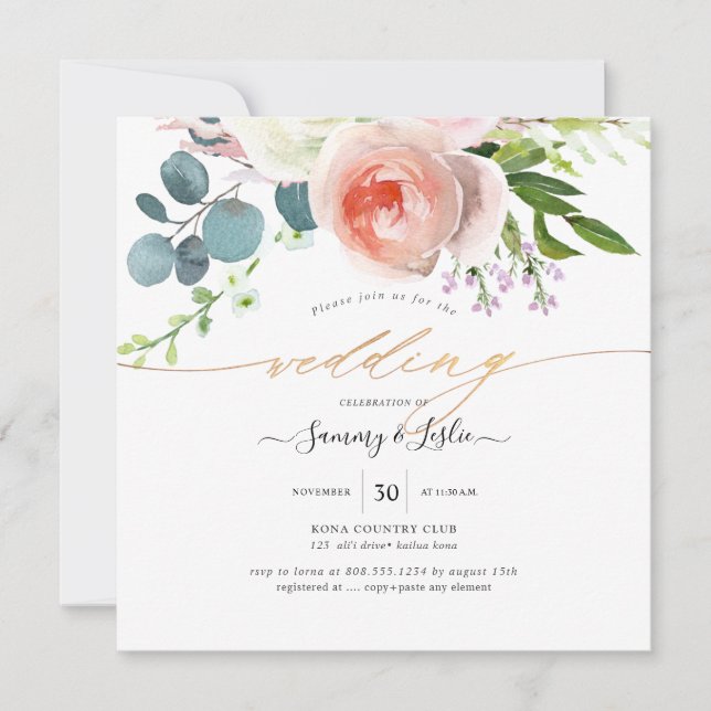 PixDezines Watercolor Blush Pink Peonies Invitation (Front)