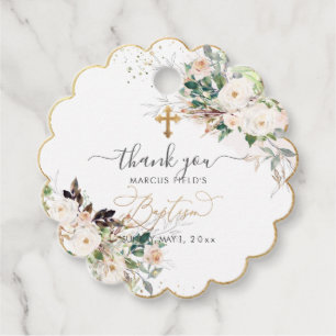 PixDezines watercolor blush pink roses Baptism Favour Tags