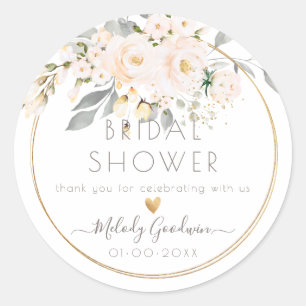 PixDezines Watercolor Blush Roses Ash Foliage Classic Round Sticker