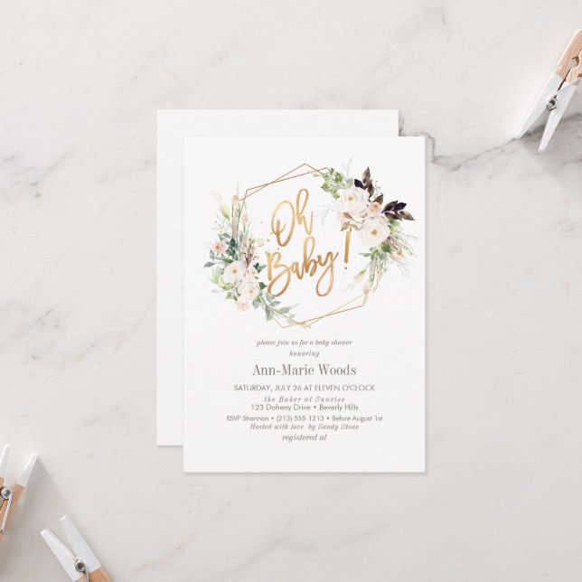 PixDezines Watercolor Blush Roses Baby Shower Invitation (Front/Back In Situ)