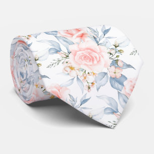 PixDezines Watercolor Blush Roses Dusty Blue Tie