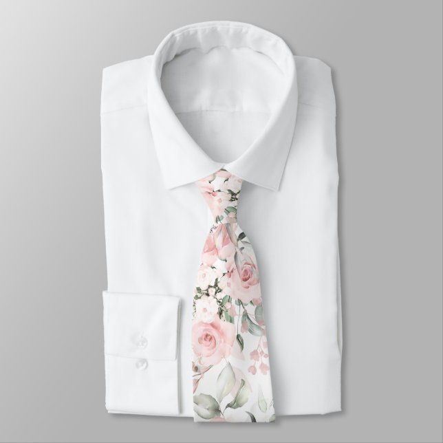 PixDezines Watercolor Blush Roses Tie (Tied)