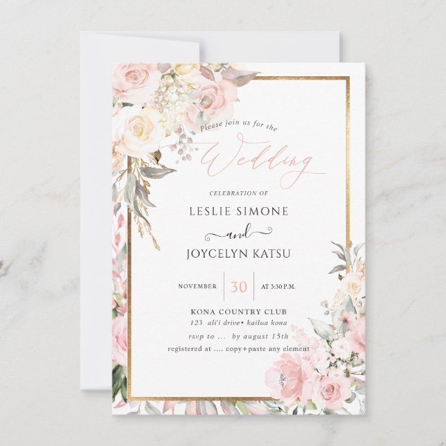 PixDezines Watercolor Blush Roses Wedding  Invitation (Front)