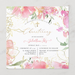 PixDezines Watercolor Blush Sweet Peas Christening Invitation