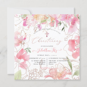 PixDezines Watercolor Blush Sweet Peas Christening Invitation