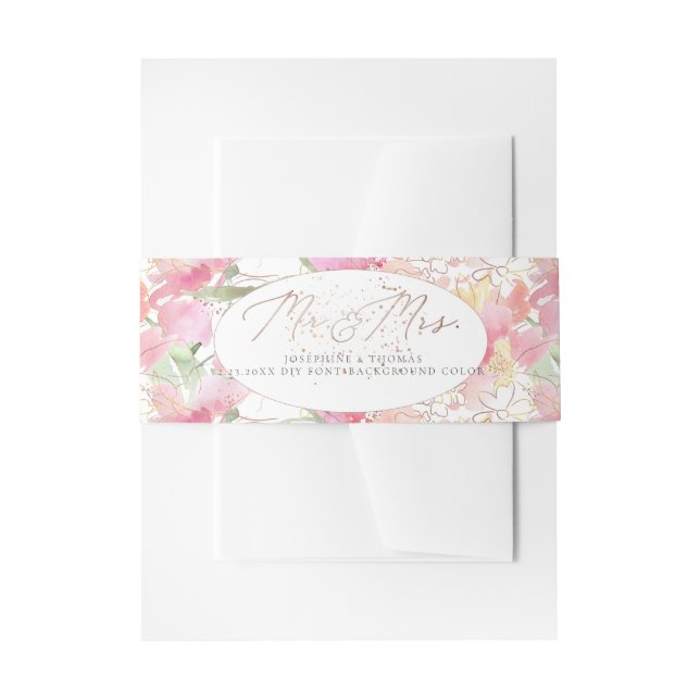 PixDezines Watercolor Blushing Romance Sweetpeas Invitation Belly Band (Front Example)