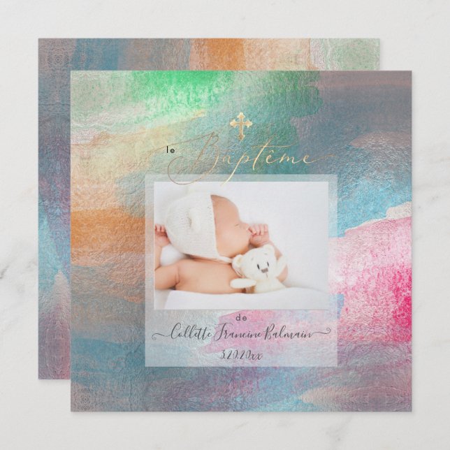 PixDezines Watercolor Brushed Baptême Fille Invitation (Front/Back)