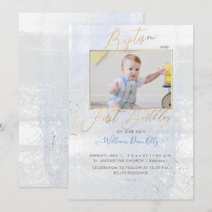 PixDezines Watercolor Brushed Baptism 1st Birthday Invitation