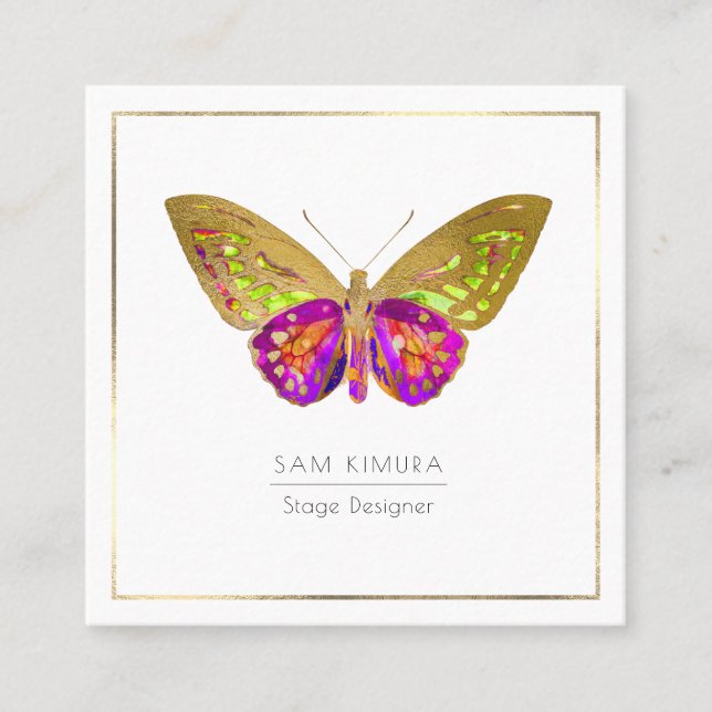 PixDezines Watercolor Butterflies Square Business Card (Front)