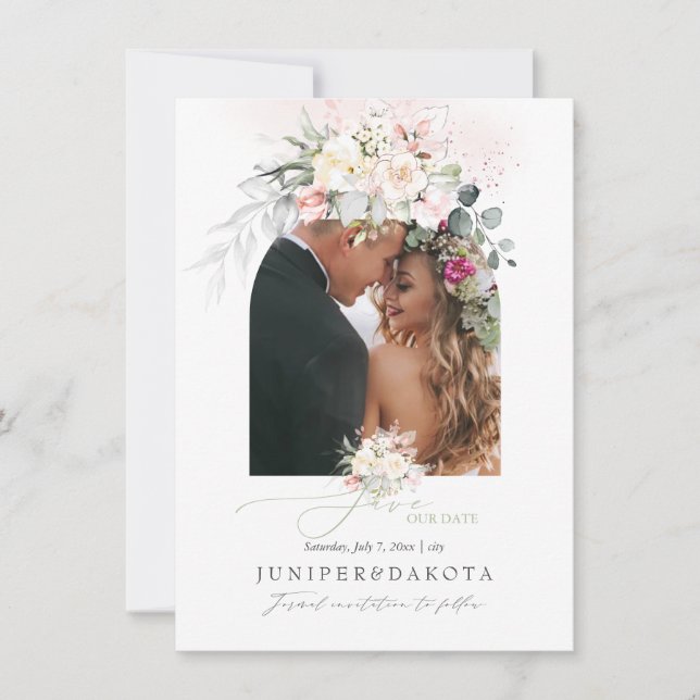 PixDezines Watercolor Cream Blush Roses Save The D Date (Front)