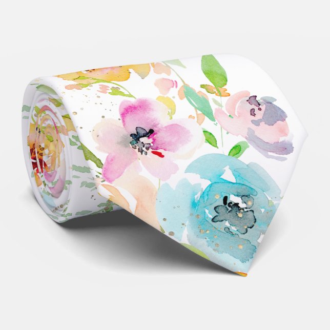 PixDezines Watercolor Delicate SpringBloom Tie (Rolled)