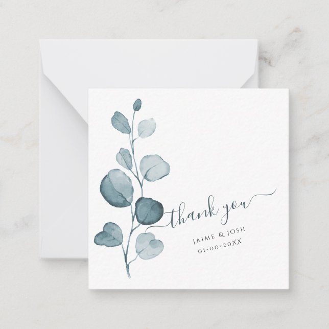 PixDezines Watercolor Dusty Blue Eucalyptus  Note  Card (Front)