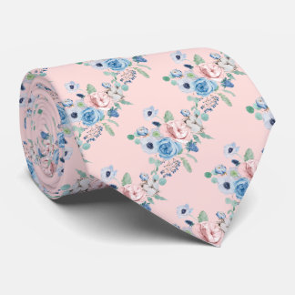PixDezines Watercolor Dusty Blue Rose Peonies Neck Tie