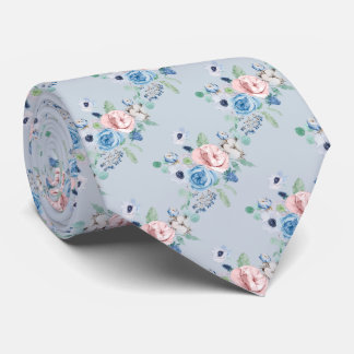 PixDezines Watercolor Dusty Blue Rose Peonies Neck Tie