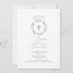 PixDezines Watercolor Dusty Blue Wreath Invitation