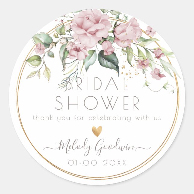 PixDezines Watercolor Dusty Rose Bouquet Classic Round Sticker (Front)