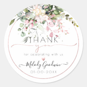 PixDezines Watercolor Elegant Blush Gum Eucalyptus Classic Round Sticker