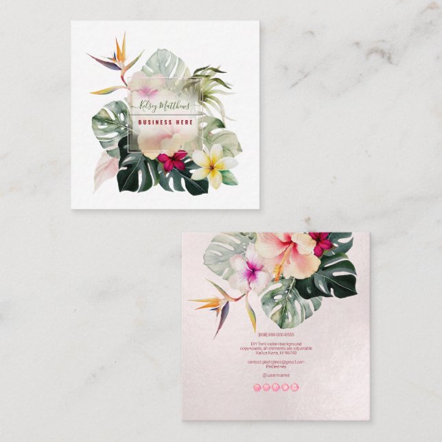 PixDezines Watercolor Elegant Tropical Paradise Square Business Card (Front/Back)