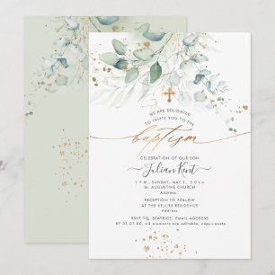 PixDezines Watercolor Eucalyptus Baptism Invitation
